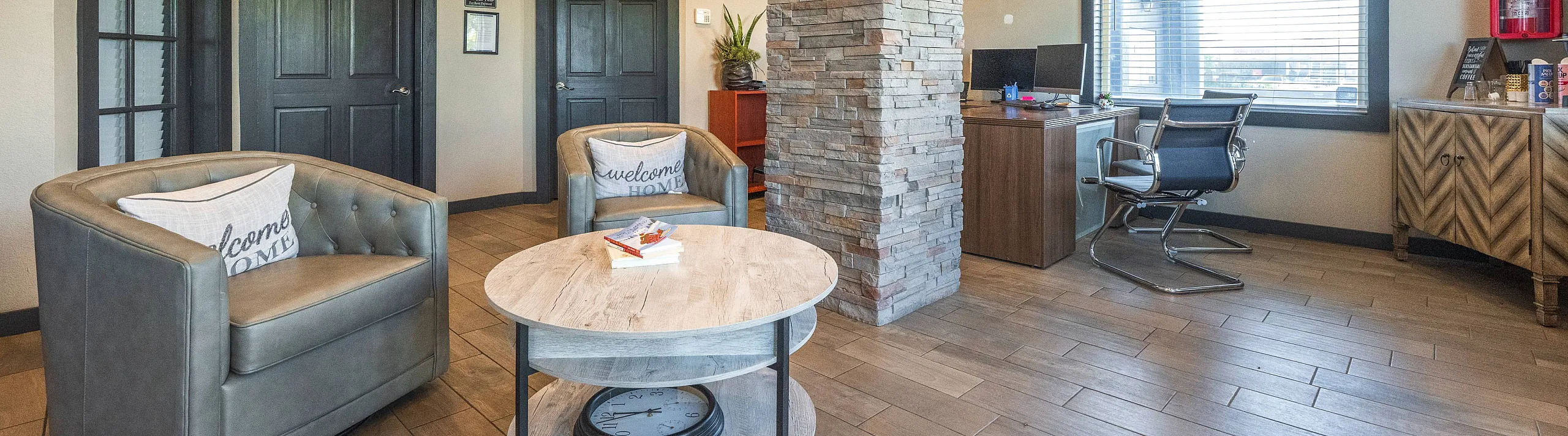 stylish leasing office with coffee bar