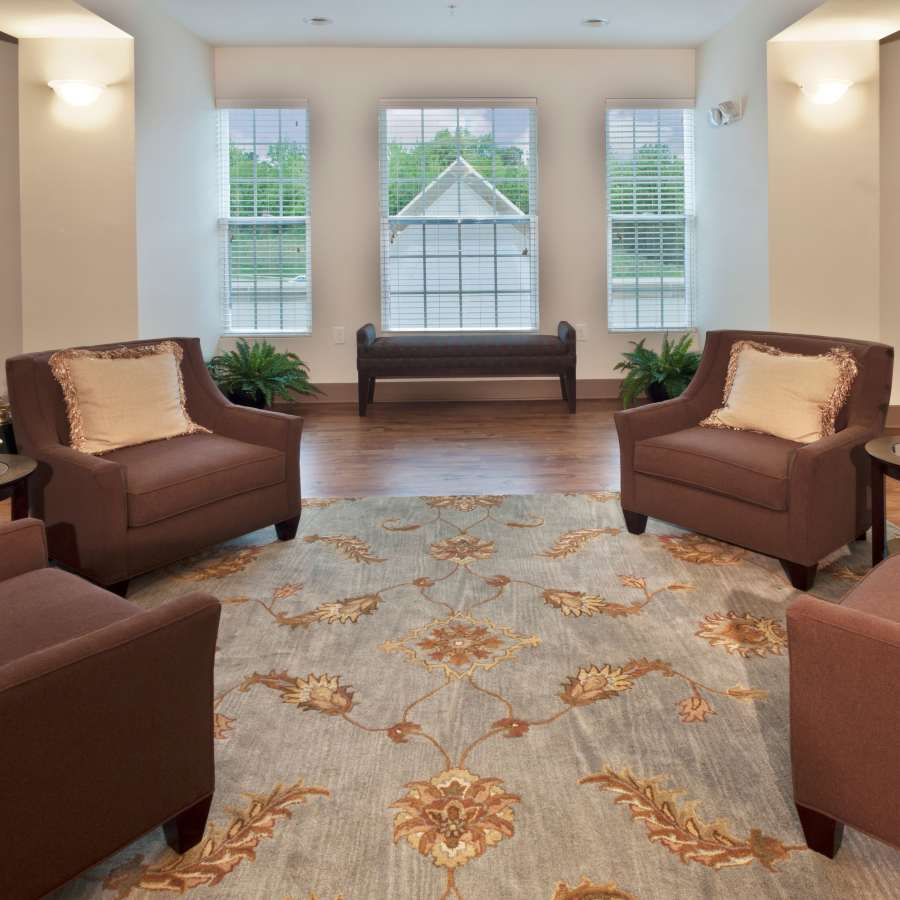 Cozy communal seating lounge at Loftin I in Belmont, North Carolina