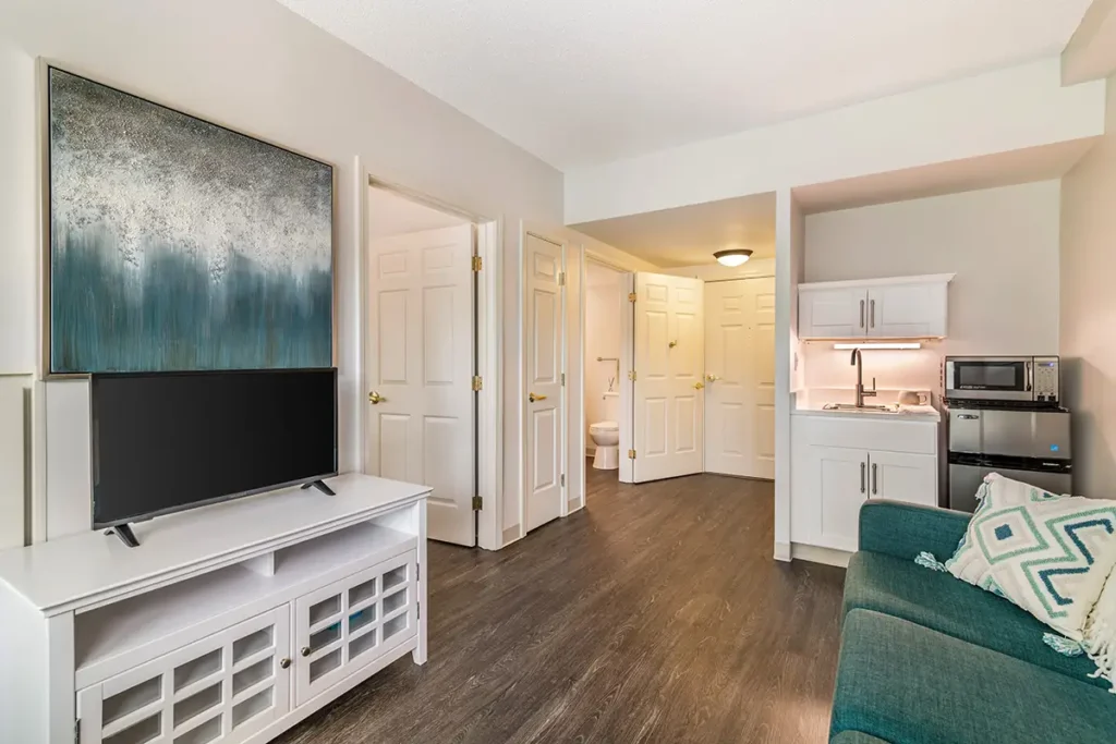 living room of an apartment at Charter Senior Living of Dedham