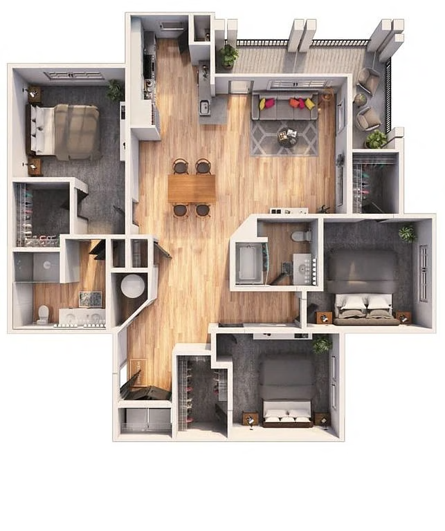 Three bedroom floor plan image.