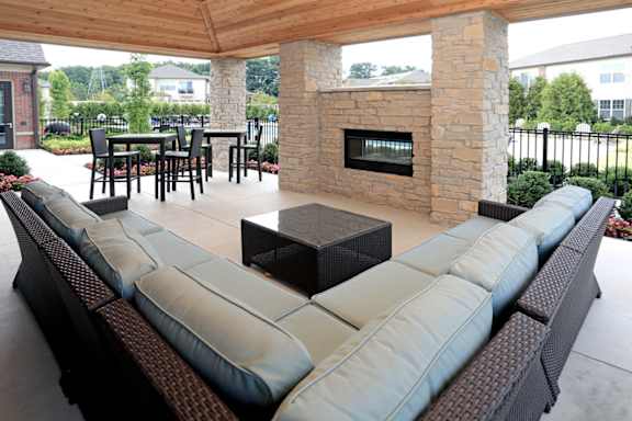 Outdoor fireplace patio lounge