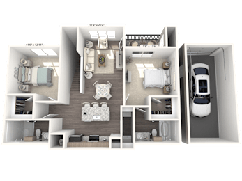 Spacious 2 bedroom apartment floorplan in North Georgetown TX near Austin, 1,105 sq ft