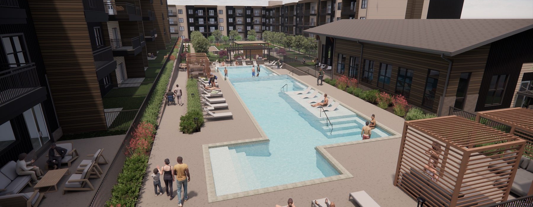 a pool in a courtyard