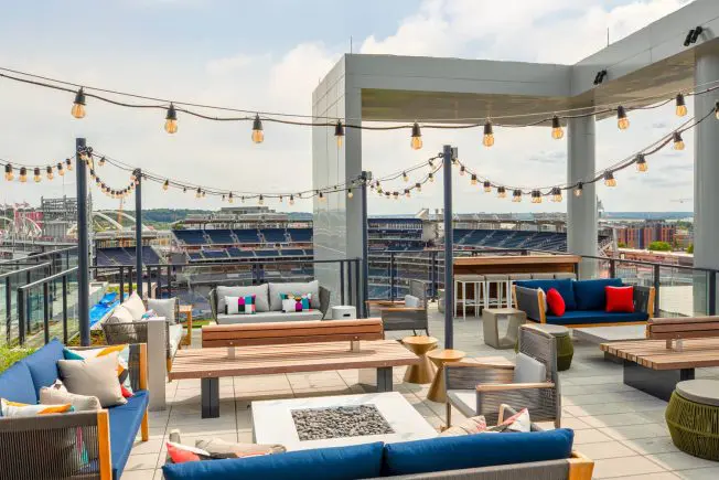 Rooftop deck offering a stunning city view. One of the top-notch amenities at The Kelvin in Washington, DC.