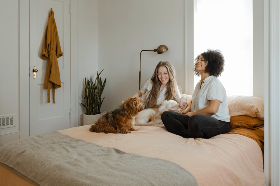 friends on a bed