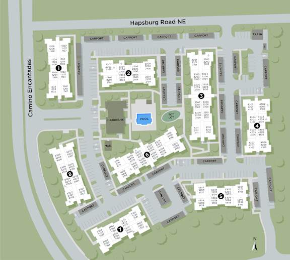 A map of a neighborhood with streets and building numbers.