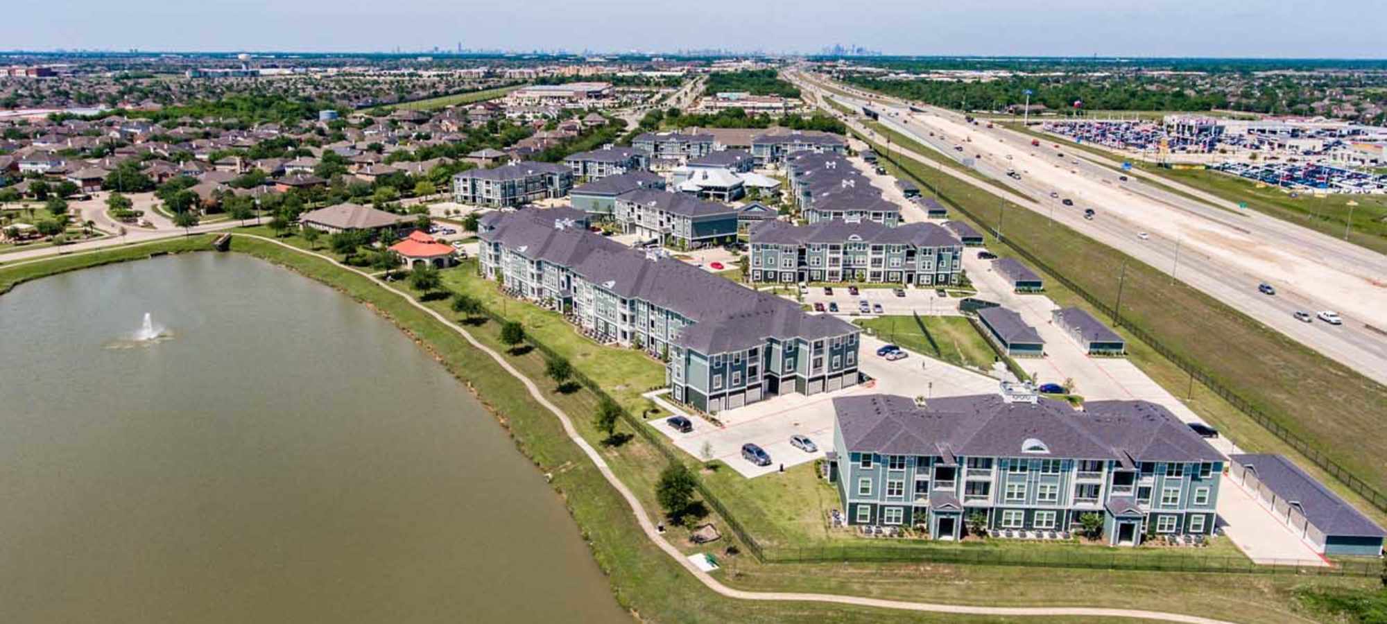 Arial view of apartment at Southfork Lake in Manvel, Texas