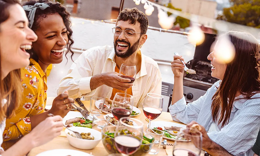 group of friends eating outdoors