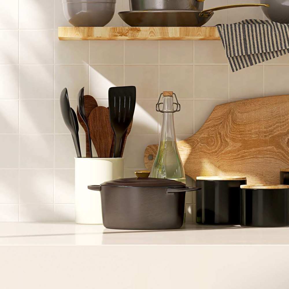 Kitchen counter with utensils at Evergreen Pine Island in Cape Coral, Florida