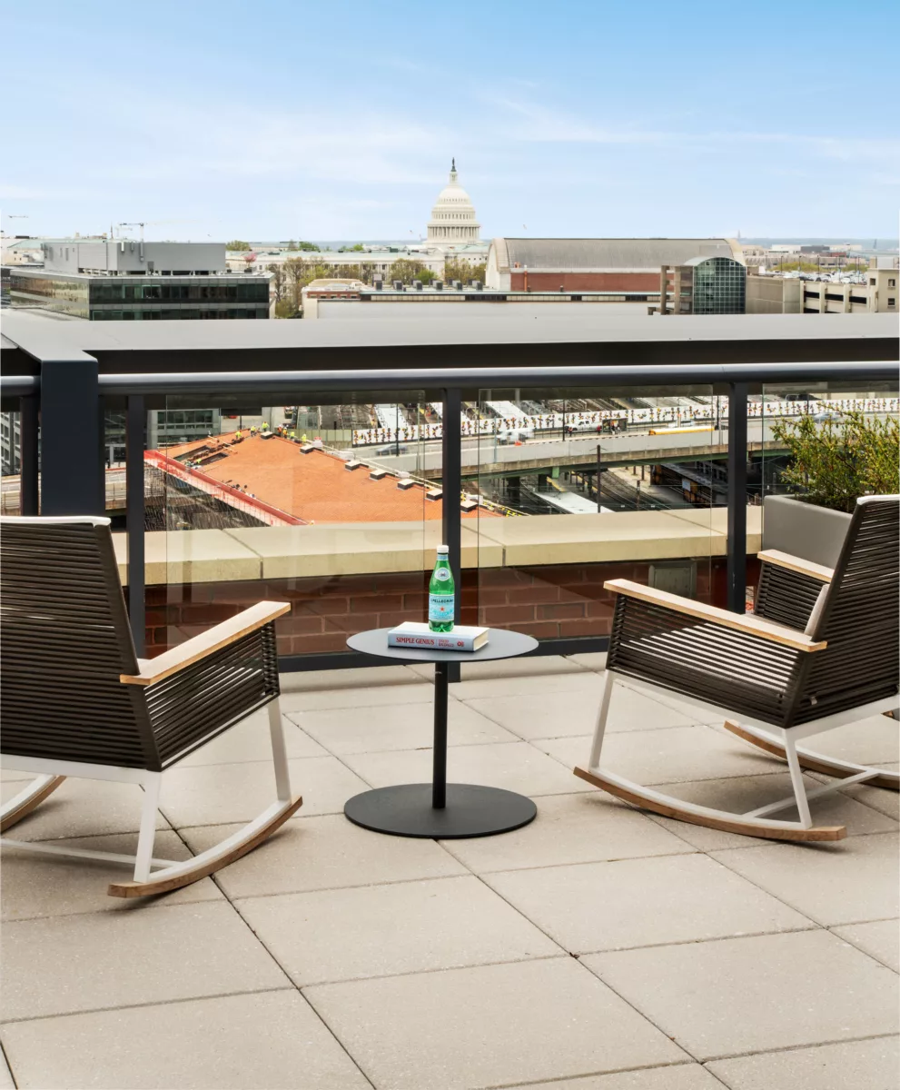 Rooftop terrace at Union Place with views of the Capitol
