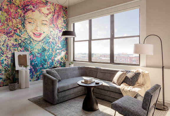 Living Room with natural light at Lofts at Centennial Yards, Atlanta