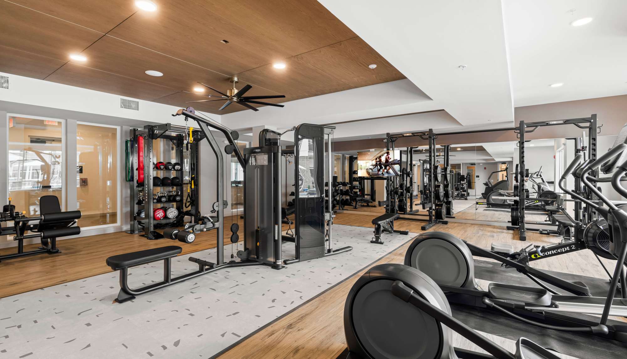 State-of-the-art fitness center with cardio and strength equipment at Ironwood on North Salem in Apex, North Carolina