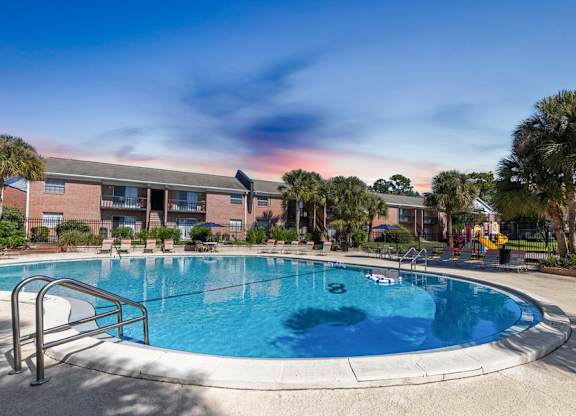 Resort-style swimming pool at Townsend Apartments in Jacksonville near Atlantic Beach, Florida.