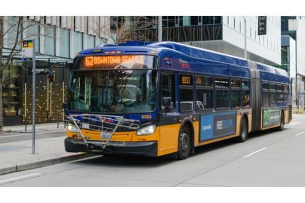 Bus on the road at AVIA on Pike Street, Seattle