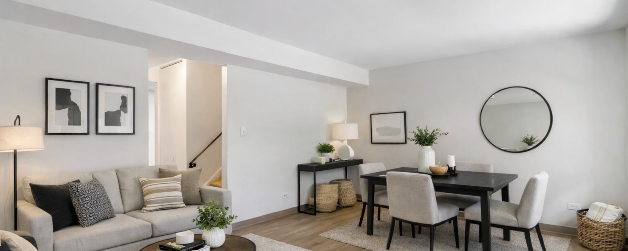 Furnished living room at BJ Wright Court Apartments in Chicago, Illinois