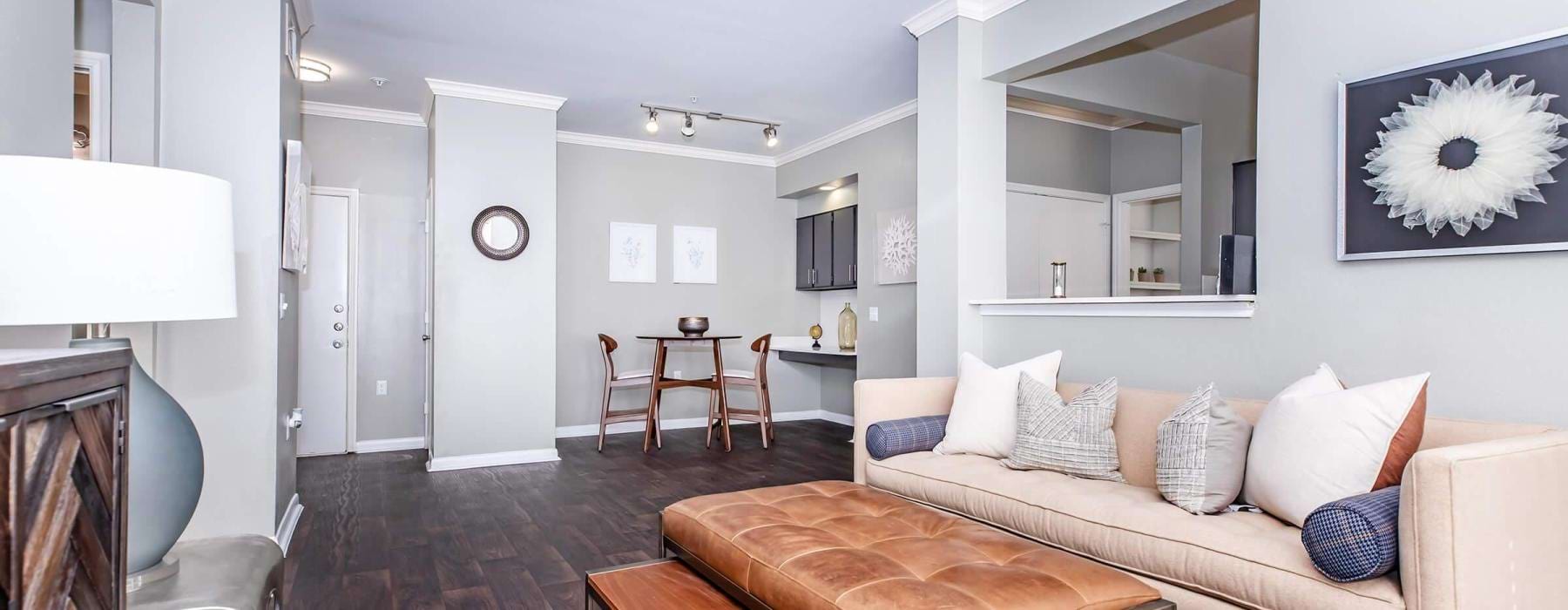 a living room with a couch and a table