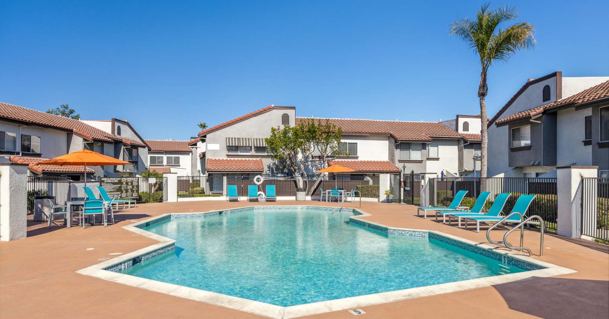 Pool view Wilmington, California apartments at Portofino Townhomes