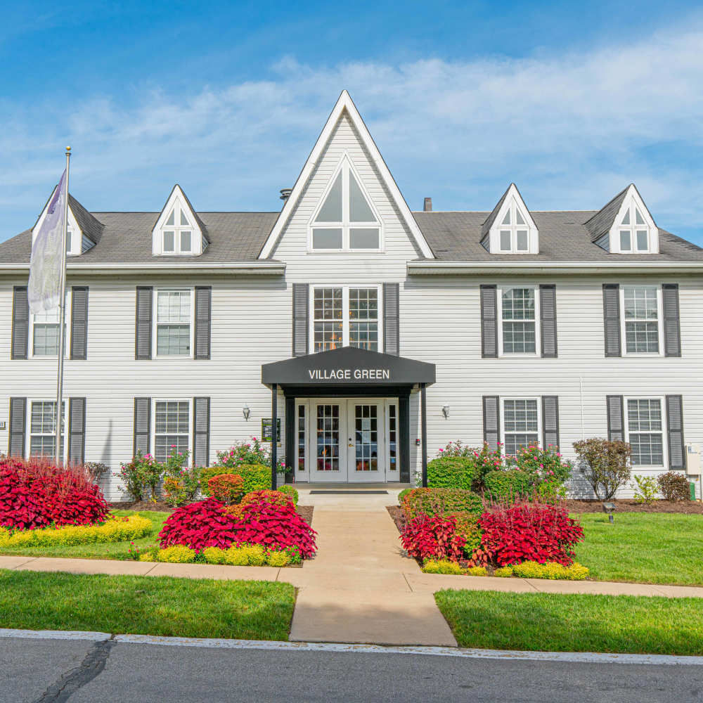 Exterior view at Village Green Apartments in Chesterfield, Missouri
