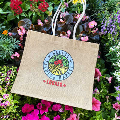 Cotton bag at a local flower market near Pearl Lofts in Dallas, Texas