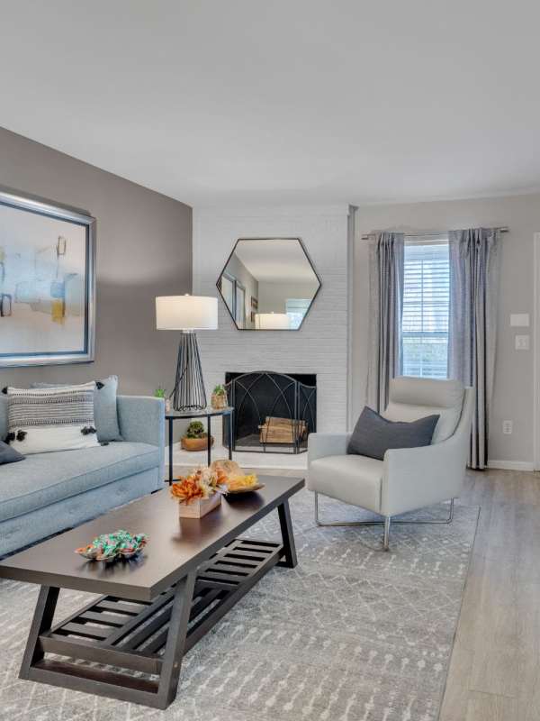 Spacious living room at Trailwood Crossing Apartments, Raleigh, North Carolina 