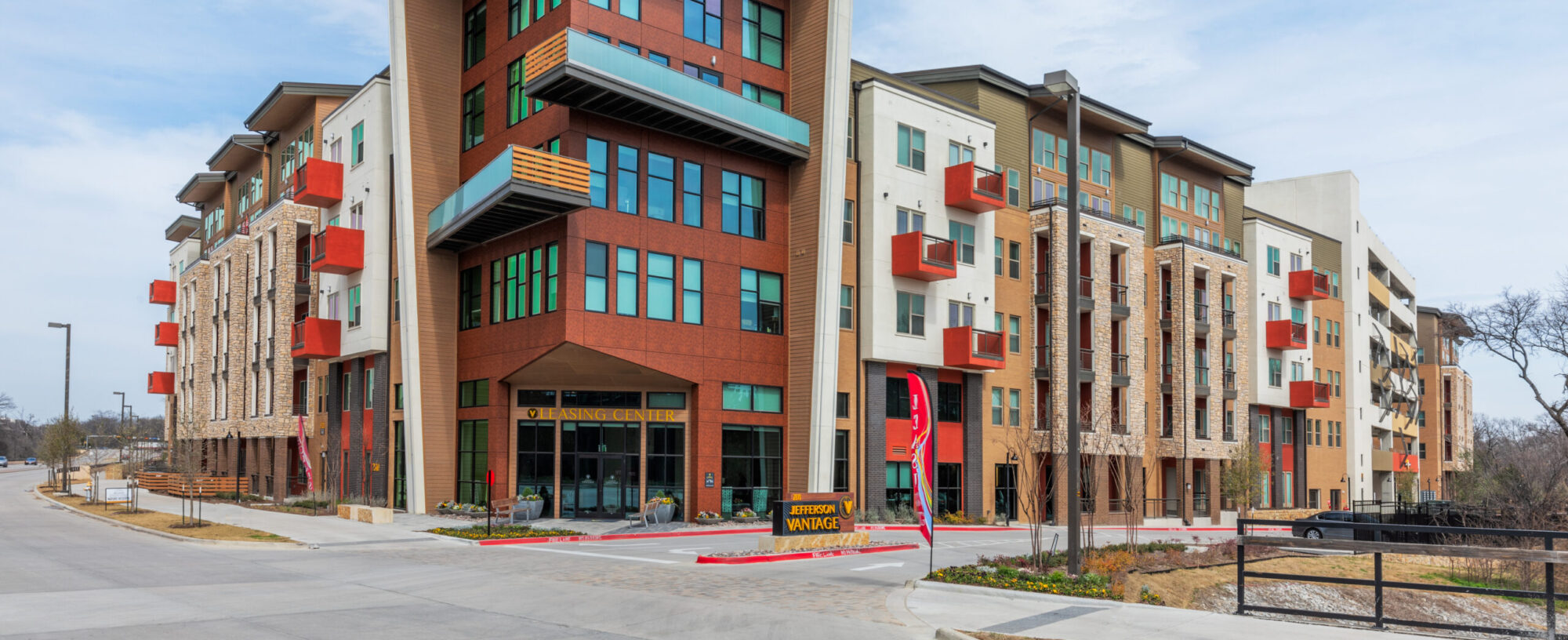 Apartment building exterior showing balconies