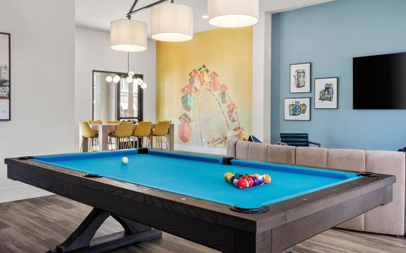 a pool table in a room