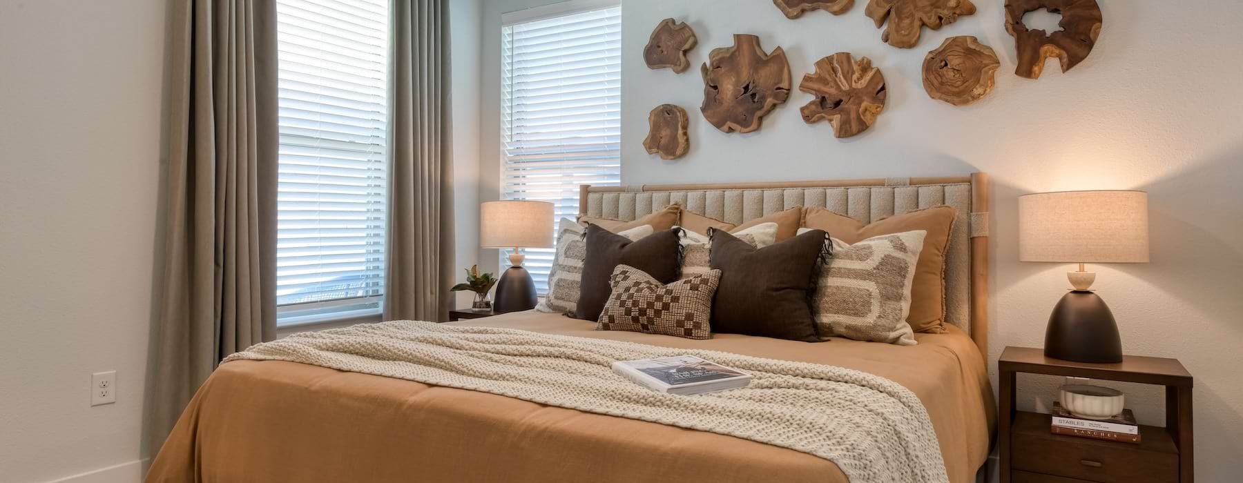 Bedroom with two windows in a 1 bedroom apartment in San Antonio, TX at Alta Westover Hills.