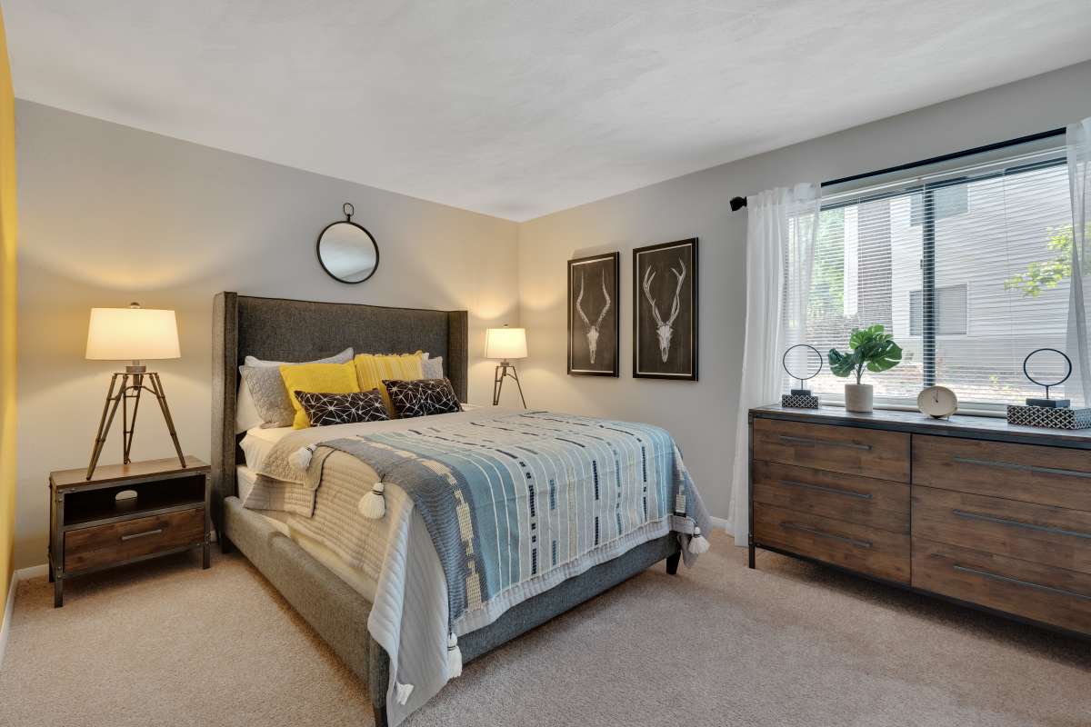 Carpeted Bedroom with Ambient Lighting at Lake Lynn Reserve Apartments, Raleigh, North Carolina