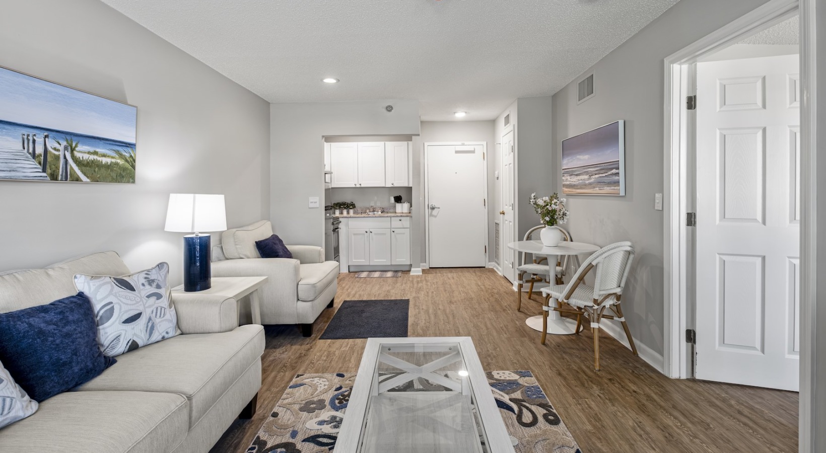 living room with a couch and coffee table