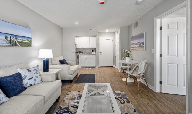 living room with a couch and coffee table