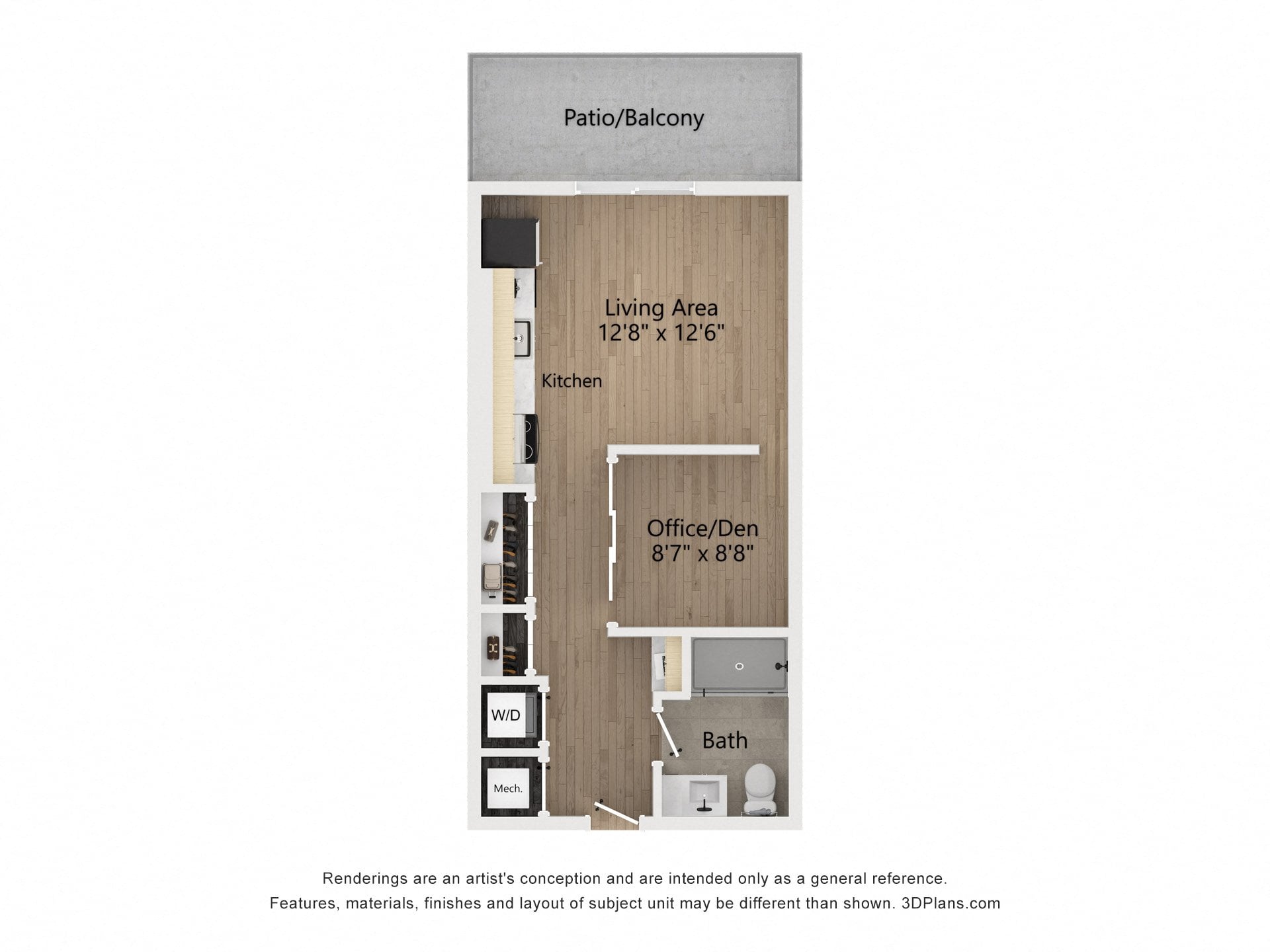 a floor plan of a small apartment with a bedroom and a bathroom