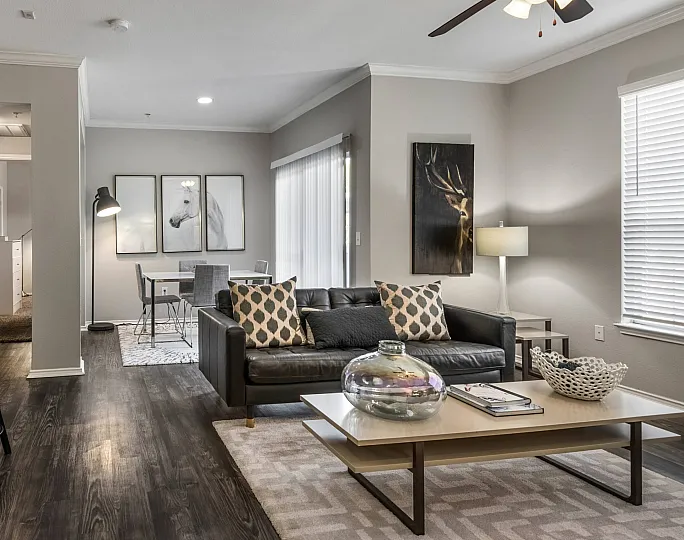 spacious living room with dining nook