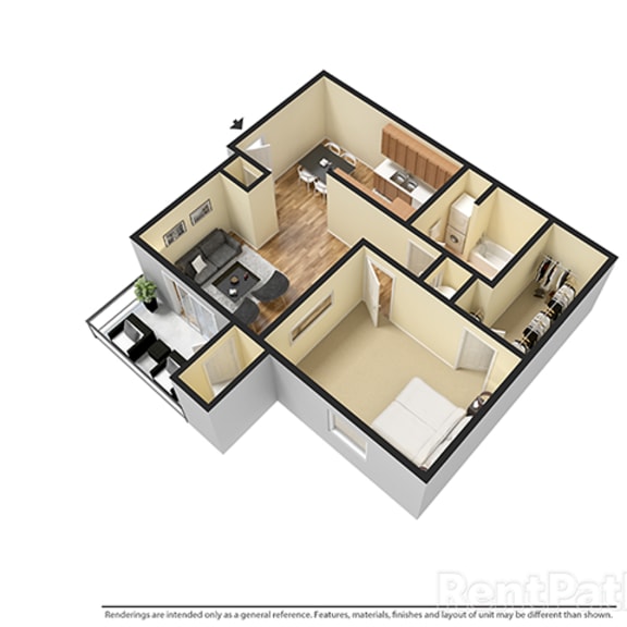 Thumbnail 1 of 2 1  Bed   1  Bath   706 Sq. Ft Floor Plan at Walnut Creek Apartments, Indiana