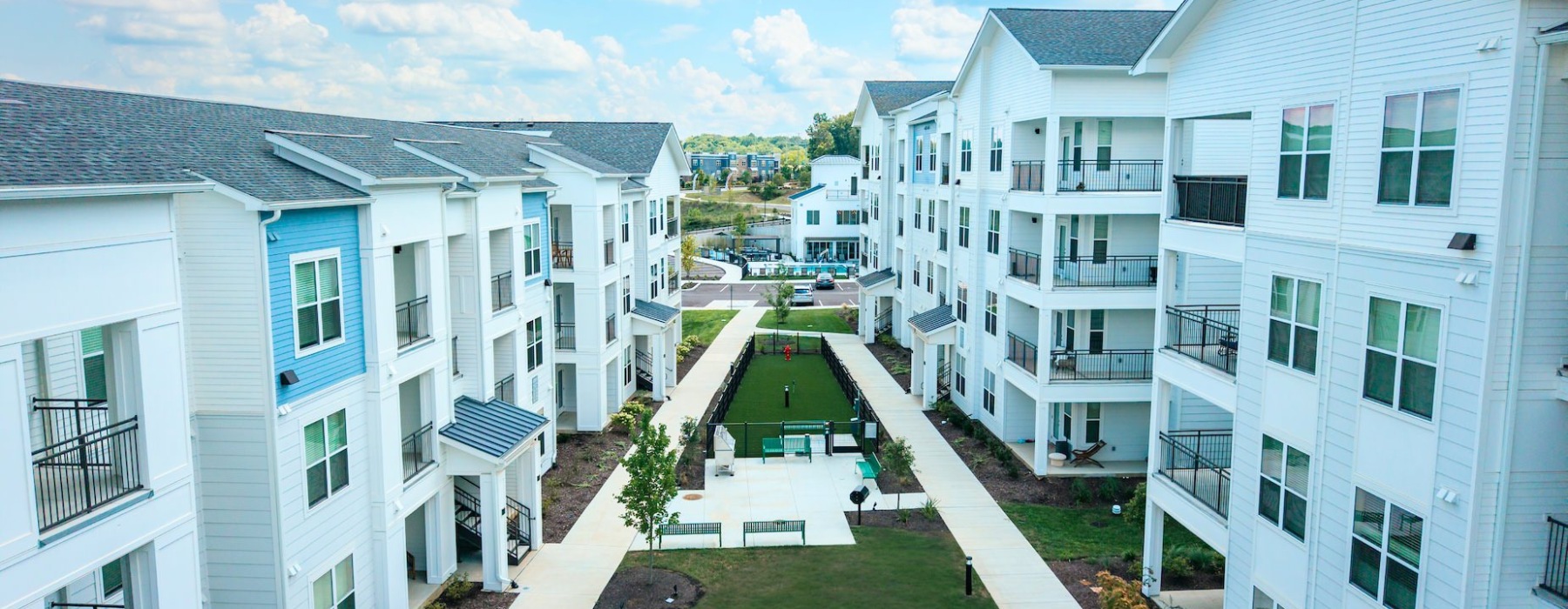 Exterior view of new luxury apartment community Madison Century Farm in Antioch Nashville Tennessee.