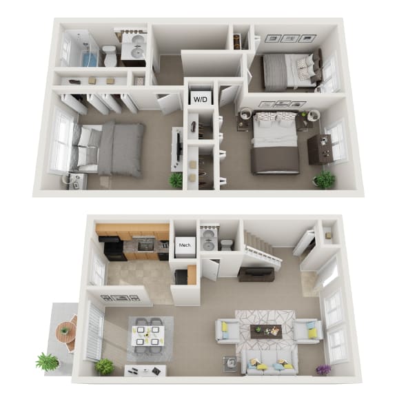 3 bedroom 1.5 bath non renovated floor plan at Doncaster Village Apartments, Maryland