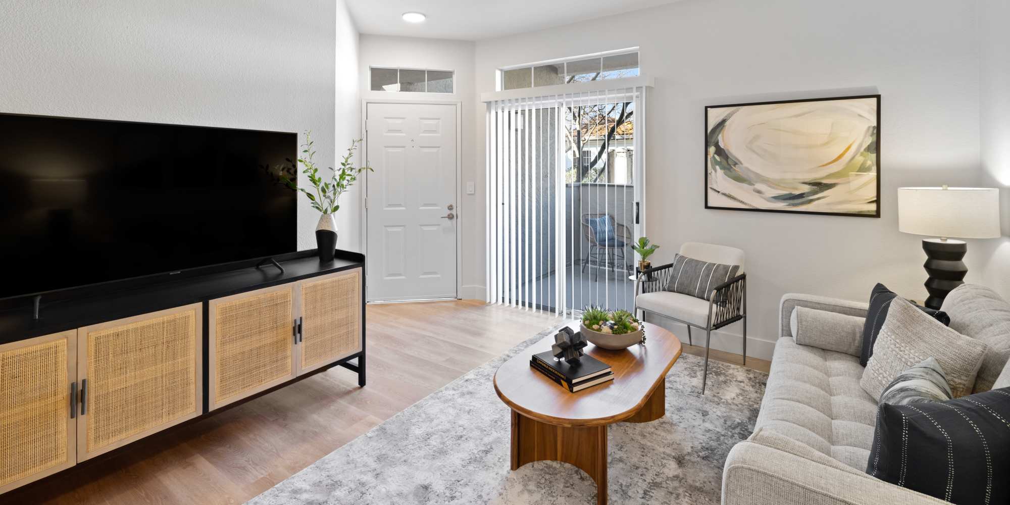 Spacious and bright living room at Terra at Portola Park apartments in Livermore, California
