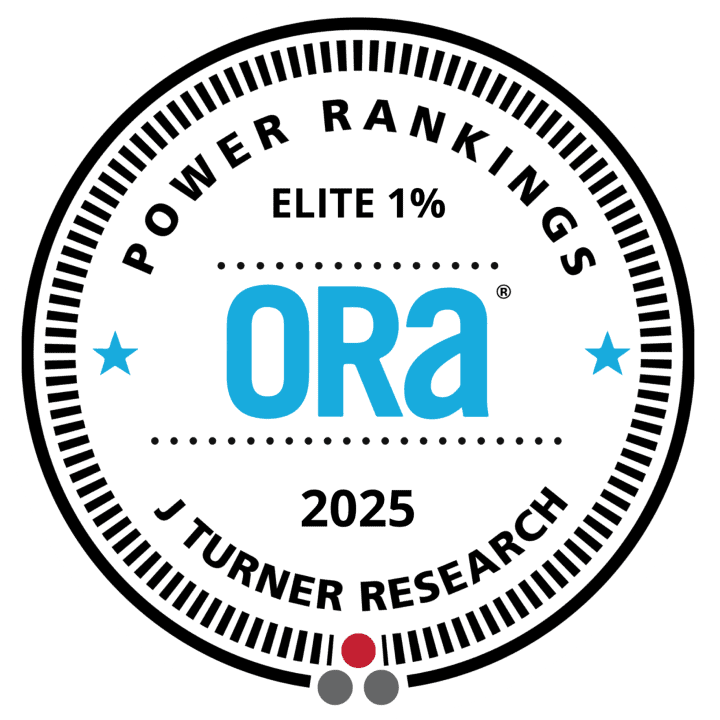 Round badge reading 