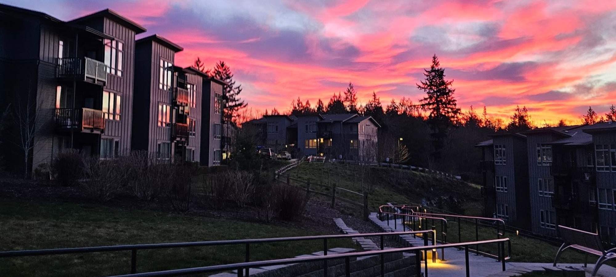 Sunset in Stanwood, Washington at Creekside Apartment Homes