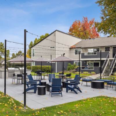 Lush landscaping throughout the neighborhood at Sofi Berryessa in San Jose, California