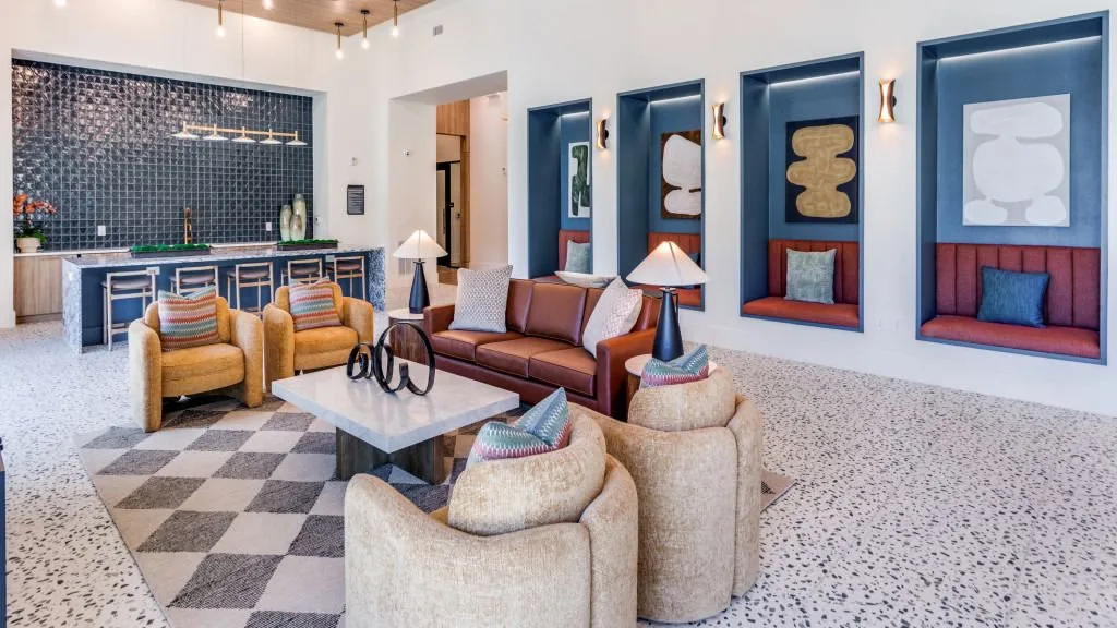Modern interior featuring comfortable seating and stylish decor.