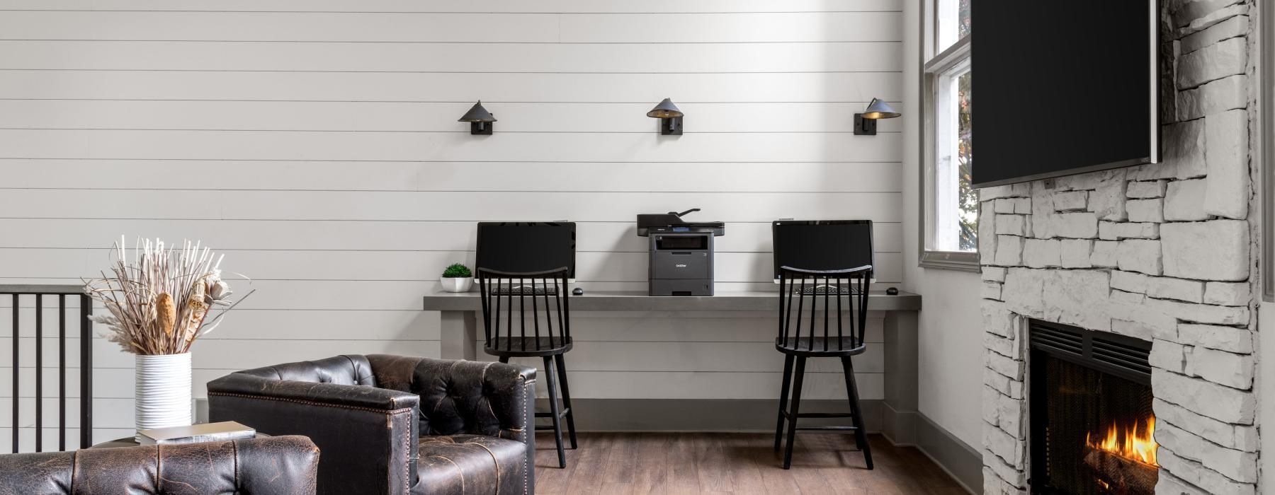 a living room with a fireplace