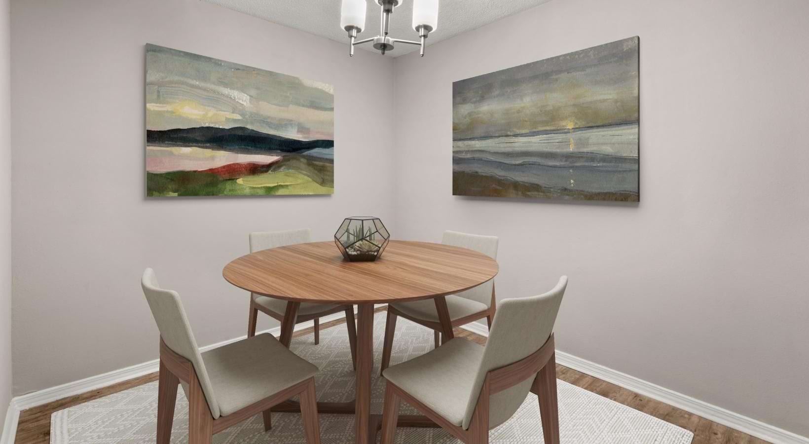 a table and chairs in a room