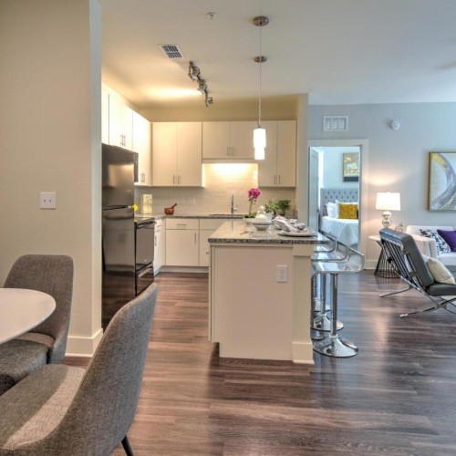 a living room with a wood floor