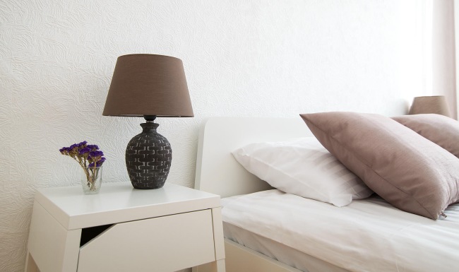 a bed and a lamp