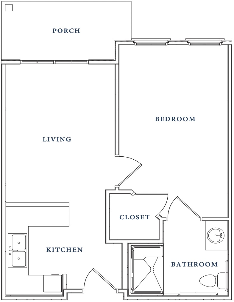 AL Unit BA One Bedroom Porch 550 SQ FT