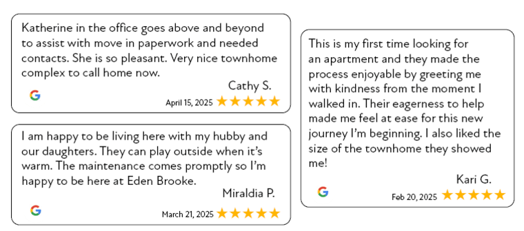 Three examples of five star google reviews