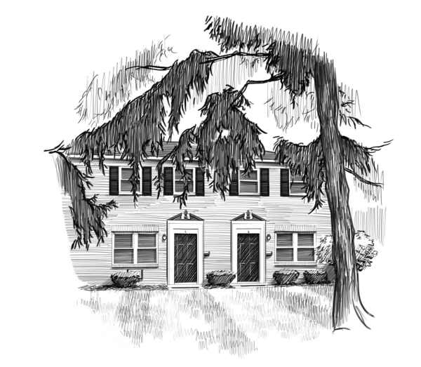 Pencil drawing of Eden Brooke Townhomes in Columbus, Ohio