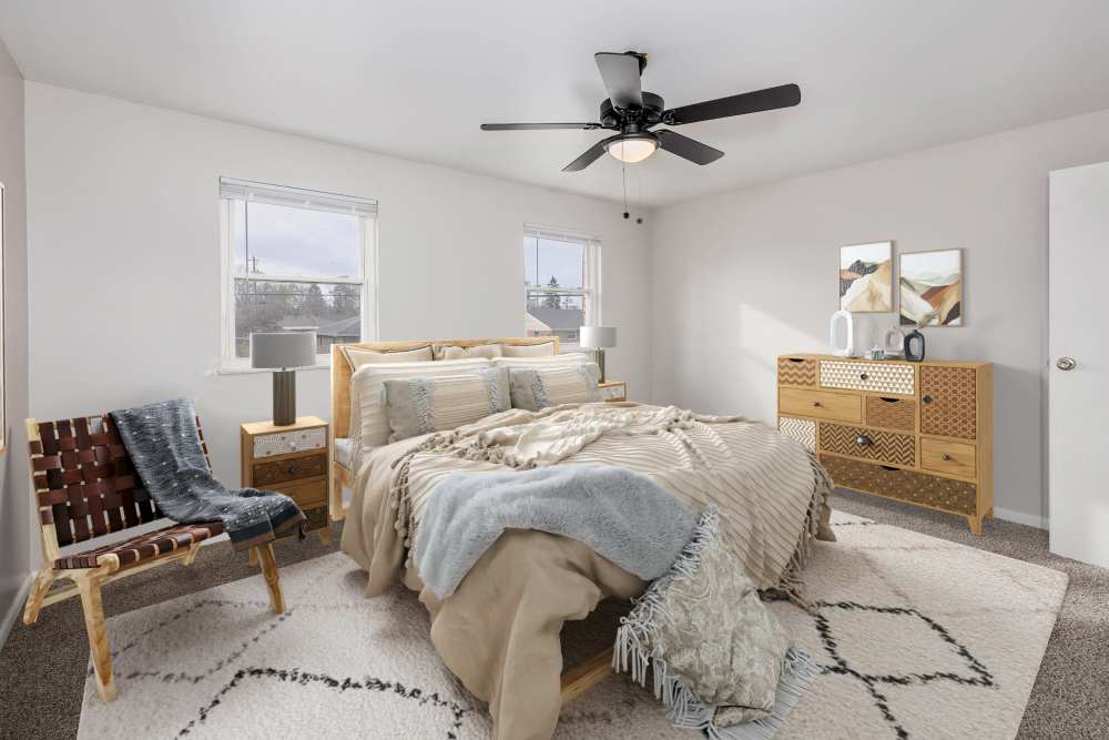 Bedroom with windows at Eden Brooke Townhomes in Columbus, Ohio