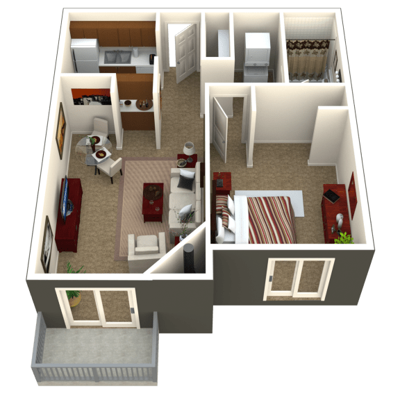 1 Bedroom Floor Plan at Eagles Landing Apartments, Washington, 98204