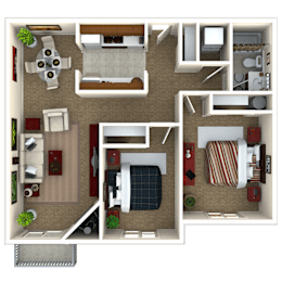 Two Bedroom Floor Plan at Eagles Landing Apartments, Washington, 98204